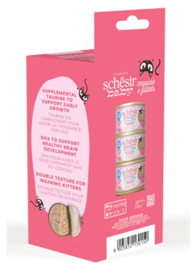 Schesir Baby Mousse & Fillets – Chicken with Salmon & Chicken Liver – Grain-Free Complete Food for Kittens 1 Month+ – 3 × 55 g (165 g) - Image 5